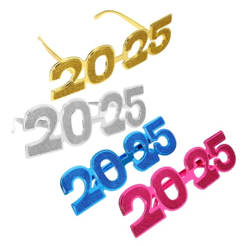 NAMOARLY 4 Stück 2025 Brille brillen partybrille party dekoration goldene brille -Requisiten für das neue Jahr 2025 Neujahrs-Sonnenbrille Zahlenbrille Leistungsrequisiten Stk von NAMOARLY