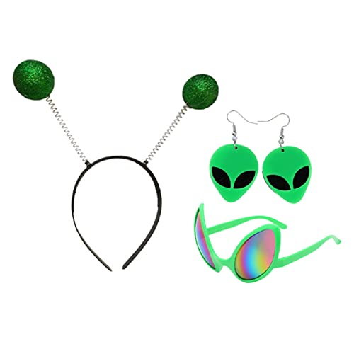 NAMOARLY 4 Teiliges Alien Kostü Zubehör Set Halloween Party Headdress Augenbrille Ohrringe Für Erwachsene Verkleidung Accessoires Für Kostümpartys Und Festivals von NAMOARLY