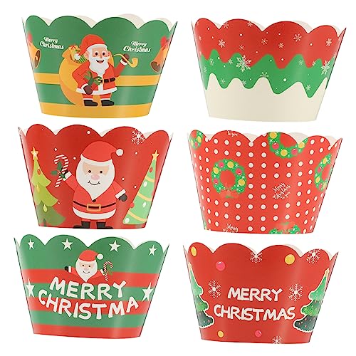 NAMOARLY 6st Weihnachtsdekorationsrand Muffinförmchen Zum Backen Partygeschenke Cupcake-topper Für Weihnachten Weihnachtsparty Liefert Dessert-backförmchen Essbar Tasse 250 g Weißer Karton von NAMOARLY