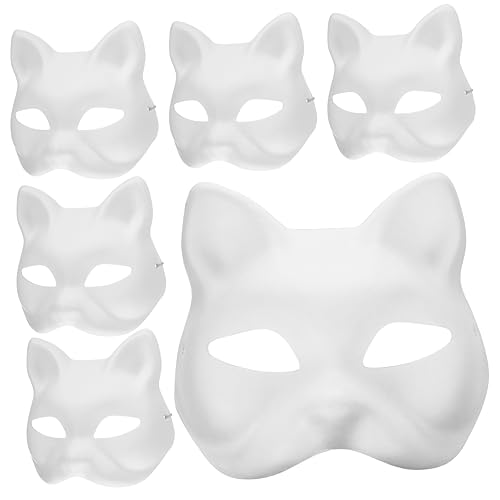 NAMOARLY 8 Stück Pulp Blanko Maske Weiße Maskerade Masken Weiße Maske Halloween Kostüme Theroan Katze Anime Anziehmaske Bemalbare Katzen Halloween Masken Halloween Dekoration Für von NAMOARLY