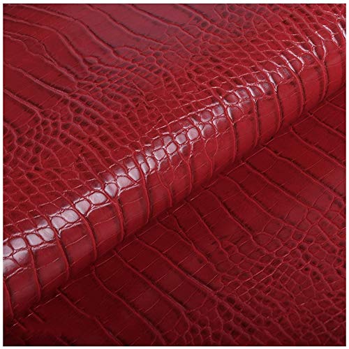 NANKAN Einfarbiges Kunstleder Stoff Polsterstoff Meterware 138cm Breite Helle Wasserdichter PU Möbelstoff für Ohrringe, Taschen, Automobil, Krokodil-Muster (Color : Red10) von NANKAN