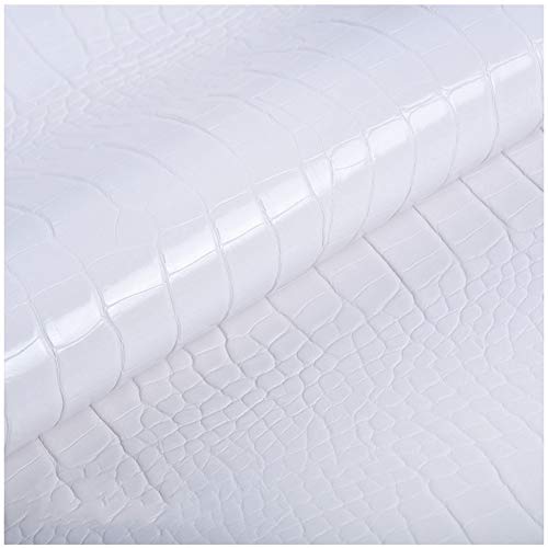 Einfarbiges Kunstleder Stoff Polsterstoff Meterware 138cm Breite Helle Wasserdichter PU Möbelstoff für Ohrringe, Taschen, Automobil, Krokodil-Muster (Color : White) von NANKAN