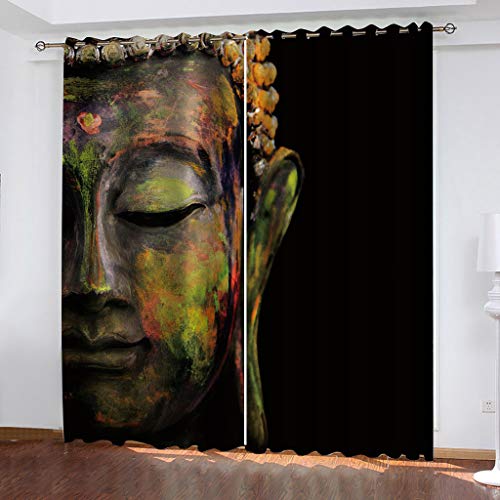 3D Abstraktes Buddha-Gesicht Druck Verdunkelungsvorhang Kinderzimmer Vorhänge Blickdicht 240X264Cm (HxB) 2 Stücke Schallschutz Thermogardine, Gardinen Mit Ösen Für Schlafzimmer Wohnzimmer von NANRUI Global Shopping