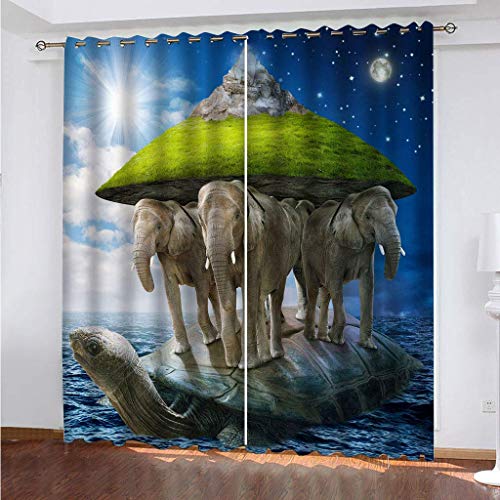 3D Tierschildkröte Elefant Druck Verdunkelungsvorhang Kinderzimmer Vorhänge Blickdicht 140X110Cm (HxB) 2 Stücke Schallschutz Thermogardine, Gardinen Mit Ösen Für Schlafzimmer Wohnzimmer von NANRUI Global Shopping