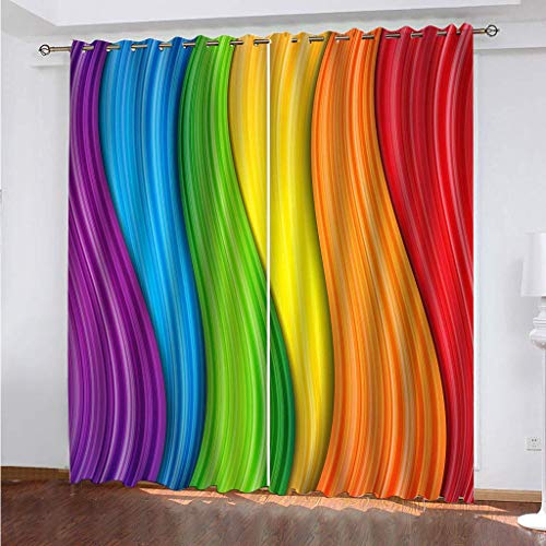 Blickdichter Vorhang Kinderzimmer Schlafzimmer Verdunkelungsvorhänge 3D Bunter Regenbogen Kreativ Druck Muster Ösenvorhang 2 Stücke Fenstergardinen Schallschutz Vorhang 166X200Cm (HxB) von NANRUI Global Shopping