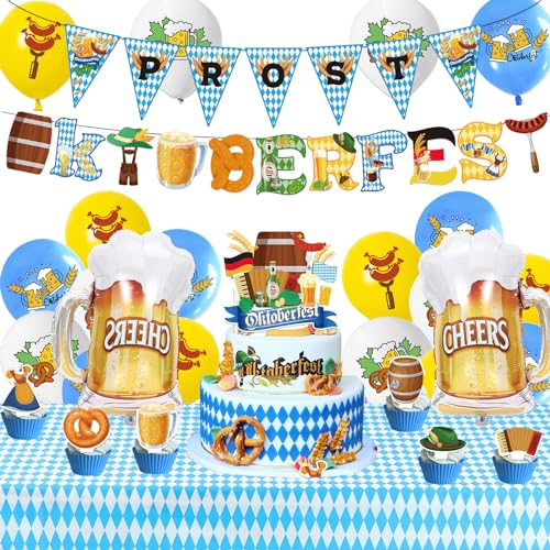 NANYU 36 Stück Oktoberfest Deko - Bayrische Deko Tischdecke Bayrisch Ballon Flaggen Banner Tischdecke Bierflaschen-ballon Dekoration Oktoberfest Tischdeko Oktoberfest Party Oktoberfest Dekoset von NANYU