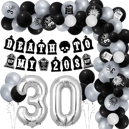 NANYU 77 Stück Rip 20s Deko - Dekorationen Zum 30 Geburtstag Schwarze Luftballons Zum 30 Geburtstag Rip Alles Gute Zum Geburtstag 30 Rip Twenties Ballon Männer Frauen Tod Zu Meinem Zwanziger Banner von NANYU