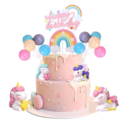 NANYU Einhorn Tortendeko - 4 Einhorn-dekorationen Kuchendeko Ballon Tortenaufleger Einhorn Tortendeko Regenbogen Für Kinder Mädchen Junge Regenbogen Einhorn Einhorn Geburtstag Deko Torte von NANYU