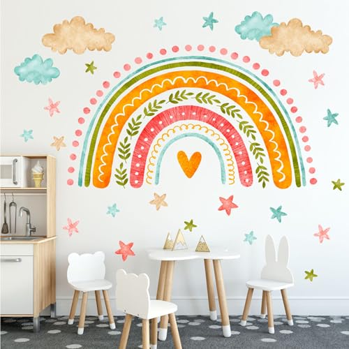 NANYU Regenbogen Wandtattoo - Regenbogen Wandtattoo Mädchenzimmer Kinderzimmer Deko Wandtattoo Boho Nursery Decoration Regenbogen Deko Boho Tapete Babyzimmer Mädchen Wandtattoo Aquarell Regenbogen von NANYU