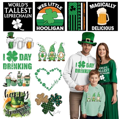 12 Blatt St. Patrick's Day DTF Transfers, fertig zum Drücken, Bügelbilder für T-Shirts, Transfer-Aufkleber für St. Patrick's Day, Hemd, Kleidung, Tasche, Kissen, Basteln, Bügelbilder, von NANZHOO