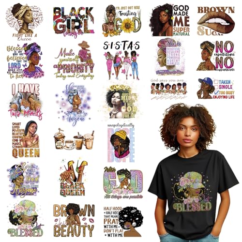 24 Blatt Black Girl Bügelbilder für T-Shirts, DTF Transfers Ready to Press Black Women Heat Transfer Vinyl, Iron on Decals Iron on Patches, Vinyl Stickers for Clothes Bag Pillow DIY Crafts von NANZHOO