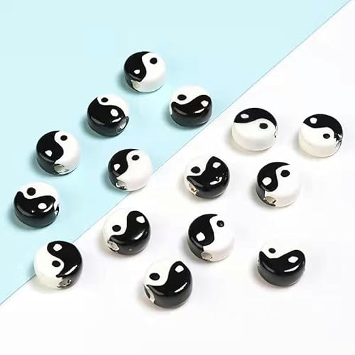 NANZU 8-12mm 10/20 Stück Tai Chi Bagua Keramikperlen Runde schwarze und weiße Porzellanperlen für Halskette Armband Ohrring Schmuckherstellung von NANZU