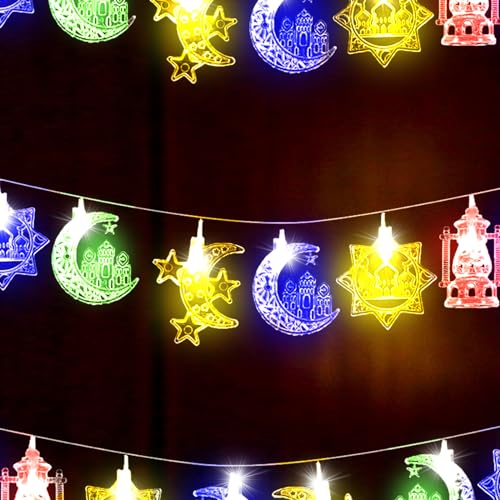 NAOLIU LED Muslim Ramadan Lichterkette, 3m Ramadan Deko Lichterkette 20pcs, Schillernd Bunte Ramadan Lichter, Stilvolle Ramadan Dekoration Nachtlicht, Lichterkette Mond für Eid Mubarak Dekoration von NAOLIU