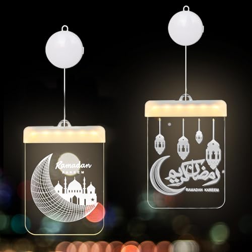 NAOLIU Ramadan Dekoration Lichter, Muslim Ramadan Lichterkette, Eid Ramadan Dekoration Fee Licht mit Saugnapfhaken, 2 Stücke Eid Ramadan Dekorative Fenster Lichter, Ramadan Dekoration LED DIY Lamp von NAOLIU