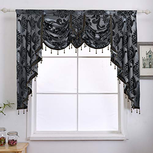 NAPEARL Jabot Vorhänge Volants und Swags-Luxus Fenster Volants für Wohnzimmer, Schwarz Waterfall Volants für Fenster (1 Panel, 61-Zoll breit) von NAPEARL