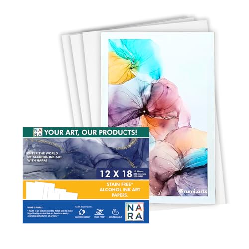 NARA® Paper for Alcohol Ink Painting | 12 inches x 18 inches (12”x18”) | 275 microns/200 GSM | Medium Paper | 10 sheets | 100% Stain-Free von NARA SYNTHETIC PAPER