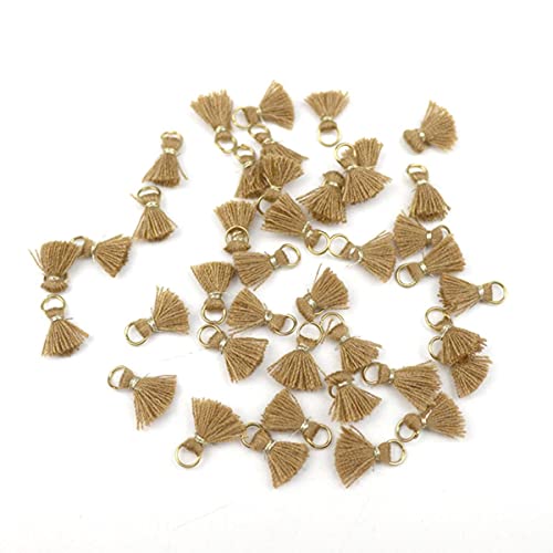 50 Stücke 1 cm Baumwollfaden Mini Quastenbesatz Anhänger DIY Bastelmaterial Schmuck Ohrringe Ornamente Hängering Kleine Fransenbesatz-Braune Quasten von NARENDRA