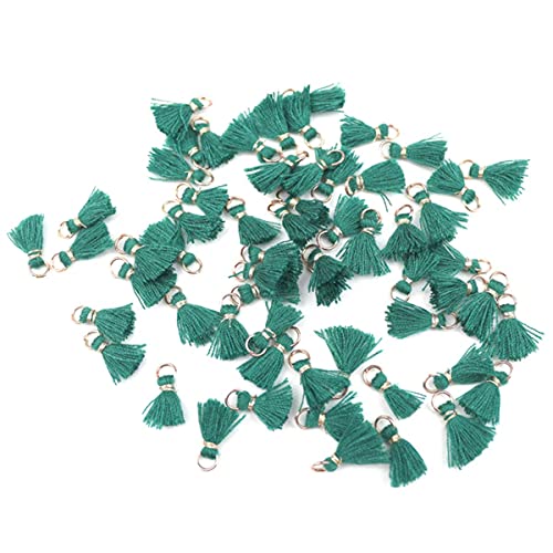 50 Stücke 1 cm Baumwollfaden Mini Quastenbesatz Anhänger DIY Bastelmaterial Schmuck Ohrringe Ornamente Hängering Kleine Fransenbesatz-Grüne Quasten von NARENDRA