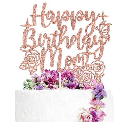 Happy Birthday Mom Cake Topper, Flower Theme Birthday Cake Decor,Gift for World's Best Mom/Mother's Birthday Party Decorations Supplies for Her von NARLOPI