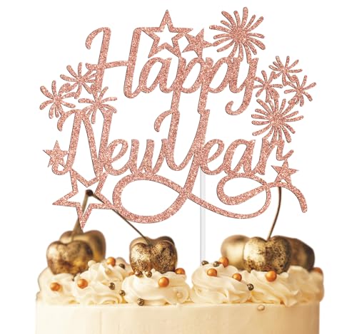 Happy New Year Cake Topper, Welcome 2025 Goodbye 2024, Silvester / Weihnachten / Happy Holidays Party Dekorationen Supplies, Roségold Glitzer von NARLOPI