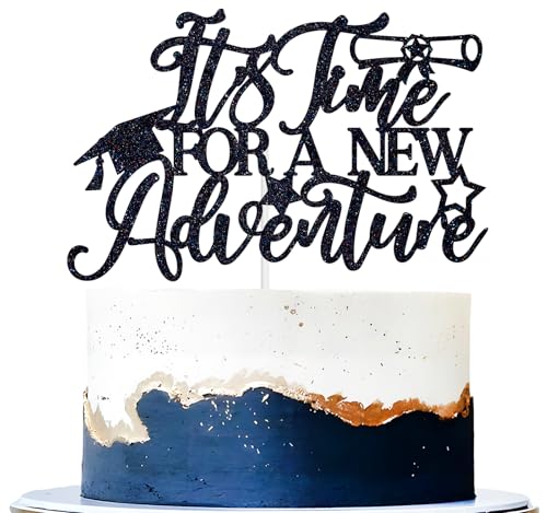 It's Time for a New Adventure Cake Topper, New Beginning New Chapter, Adventure Awaits, Class of 2025 Graduation Farewell Travel Party Decorations Supplies, Black Glitter von NARLOPI