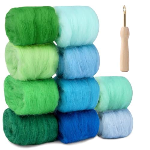 10 Farben Nadelfilz Set, Nadel Filz Wolle, Nadelfilz Wolle, Nadel Filz Wolle Kit mit Filznadeln, Filzwolle Set je 10 g, Filzwolle Nassfilzen Nadelfilzen Set für Filzwolle Trockenfilzen DIY Handwerk von NAROSEBE