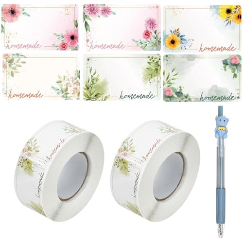 NAROSEBE 1000 Etiketten Flaschenetiketten Selbstklebend Klebeetiketten Eckig Blumen 5x3cm Marmeladen Etiketten Zum Beschriften Ablösbare Etiketten Bunt Haushaltsetiketten Rolle für Flaschen Gläser von NAROSEBE