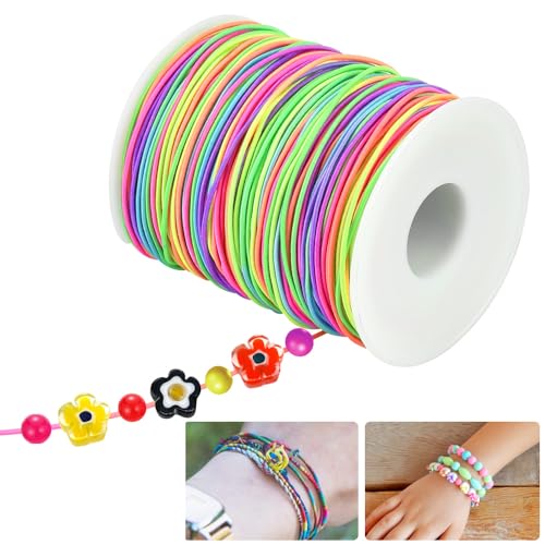 NAROSEBE 100M Gummiband für Armbänder 1mm, Nylonschnur Elastische Perlenschnur Bunt, Bastelschnur Gummikordel Farbig, Armband Schmuckherstellung Schnur, Elastische Bunte Bänder für DIY Schmuck von NAROSEBE