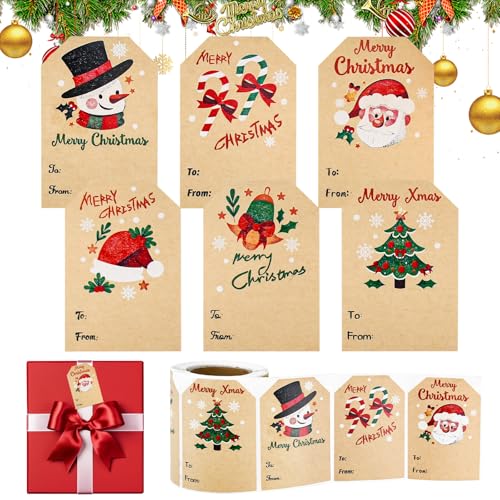 NAROSEBE 250 Stück Weihnachtsaufkleber Selbstklebend Kraftpapier Aufkleber Weihnachten 7.5x5CM Kraftpapier Etiketten Groß Klebeetiketten Weihnachten Geschenkaufkleber für Umschlag Geschenktüten von NAROSEBE