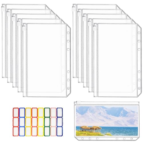 NAROSEBE 20 Stück A6 Binder Taschen 6 Loch Reißverschluss Ordner PVC Bindertaschen Wasserdicht Geld Budget Umschläge Transparent Loseblatt Dokumententasche für Dokumente Karten Foto Schreibwaren von NAROSEBE