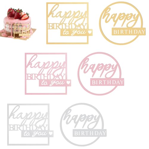 NAROSEBE Happy Birthday Tortendeko 6 Stück Tortenstecker Kuchenstecker Geburtstag, Acryl Happy Birthday Cake Topper, Kuchen Deko Geburtstag, Tortenaufleger Geburtstag für Mädchen Jungen Frauen Mann von NAROSEBE