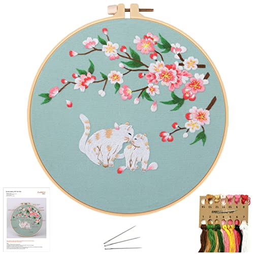 DIY Stickerei Starter Set für Erwachsene, Sticktuch mit Blumenmuster, Kunststoff Stickrahmen, Farbige Fäden und Nadeln, Anleitung, Embroidery Kit für Anfänger, Dekorative Stickerei, Geschenke. von NASHRIO