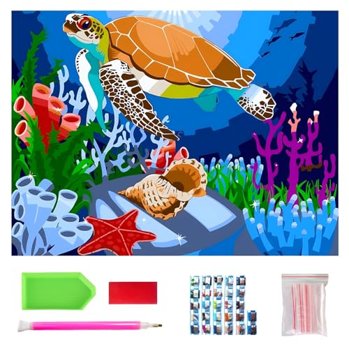 Diamond Painting Set Malen Nach Zahlen Diamond Painting Erwachsene AnfäNger, 40x30 cm Knitterfreie Leinwand Tiere Meer SchildkröTen 5D Diamant Painting Bilder DIY Diamond Painting Kit Als Geschenk von NASHRIO