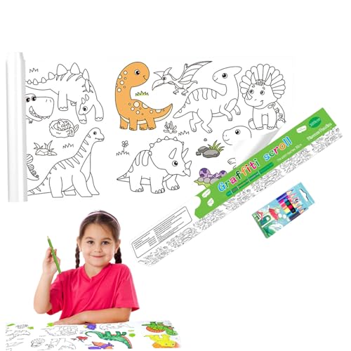 Kinderzeichnung Rollen Malvorlagen Roll 15x118 in klebriger DIY -Malerei Poster mit Farbstiften Geburtstagsgeschenk für Kid Dinosaur Land Land von NASSMOSSE