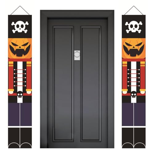 NASSMOSSE Halloween Door Banner 11.81x70,87 Zoll 1 Paar Halloween Veranda Banner Trick oder Veranda Schilder mit Kürbisschädel Muster Willkommenszeichen für Haustür Dekorationen von NASSMOSSE