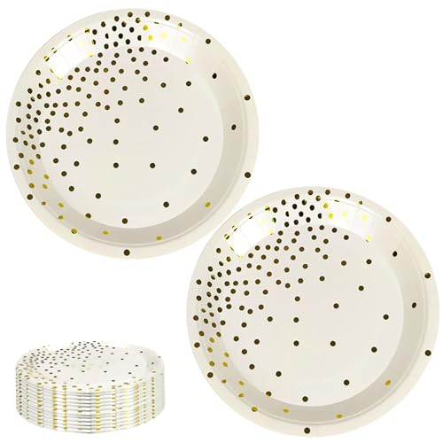 NASSMOSSE Papierplatten 30pcs 7.1x1.2in Einweg -Runde Partyplatten Dicke goldene Punkte Mode Pastellpapier für Geburtstag Hochzeitsfeier Vorräte von NASSMOSSE