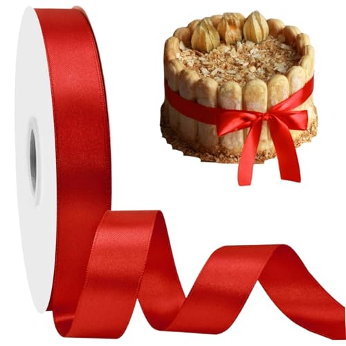 Rotes Band 1 Roll 300 Fuß Satinband 2 cm breites rotes Band Glattes glänzendes Band Cuttable DIY-freundliches dekoratives rotes Band für Geschenkverpackung, Weihnachtsbaum, Kranz von NASSMOSSE