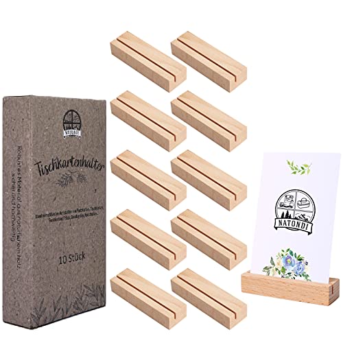 NATONDI Tischkartenhalter Holz - 10 Stück Kartenhalter - FSC® zertifizierte Holzständer - Postkartenhalter Massiv Fotoständer Fotohalter- Partys Hochzeit Restaurants Menükartenhalter Buche von NATONDI