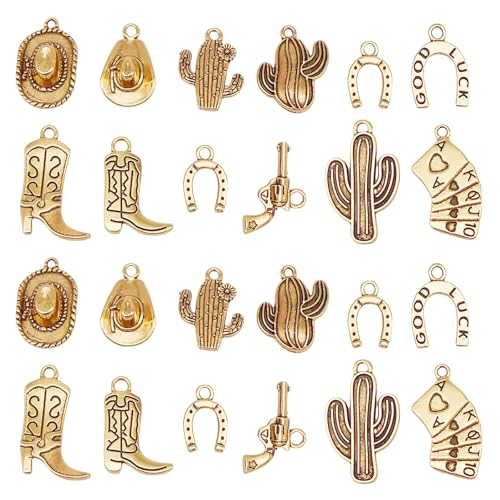 NATOSU 24 Grams Western Cowboy Charms Antique Gold Color Boot Gun Hat Pendants for Necklace Earrings Bracelet Keychain Jewelry Making Father's Day Gifts DIY Craft Findings von NATOSU