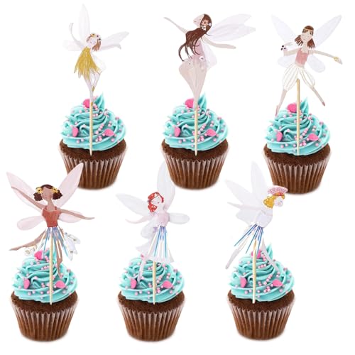 NATOSU 24 Stück Papierbecher Cupcake Topper, Cupcake Picks, Fee, Kuchendekoration, Blumenfee, Cupcake Topper, Fee, Ballerina, Cupcake Topper für Kinder, Geburtstagsparty-Kuchen von NATOSU