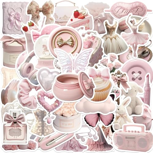 NATOSU 50 Stück Girly Pink Stickers Pack, ästhetische Kawaii-Aufkleber für Wasserflasche, Laptop, Skateboard, Gitarre, Scrapbook, Journaling, Anime-Aufkleber für Mädchen und Frauen von NATOSU