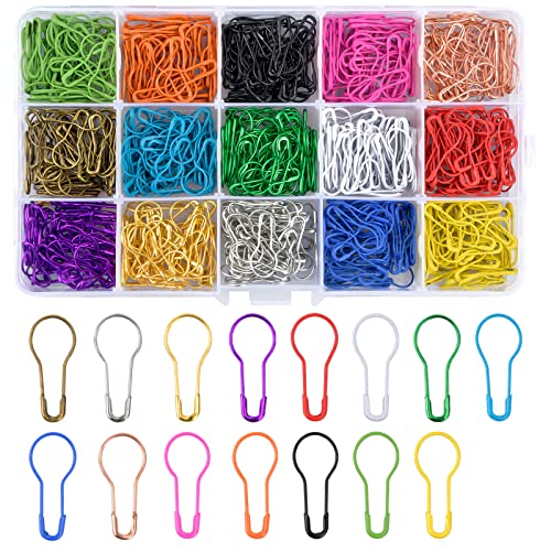 750 Stück Birne Pins Sicherheitsnadeln, 15 Farben Mini Birnenform Sicherheitsnadeln, Calabash Pin Kürbis Pins Metall Strickzubehör mit Aufbewahrungsbox für DIY Fertigkeit-Herstellung und Kleidung von NATUCE