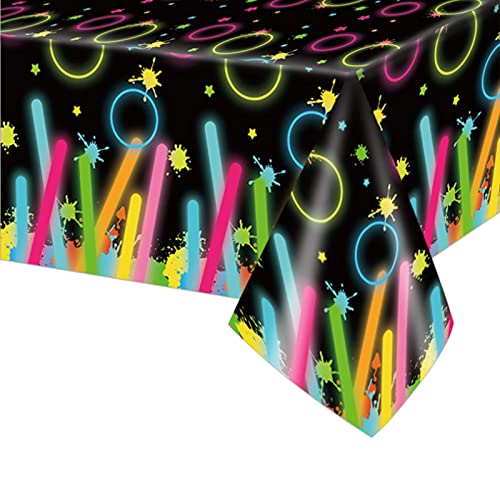 NATUCE Party Tischdecken 220×130cm, Geburtstag Tischdecke, Glow Neon Thema Tischdecke, Plastik Tischdecken, Tischdekoration für Geburtstag, Partyzubehör, Outdoor Garten Picknick von NATUCE