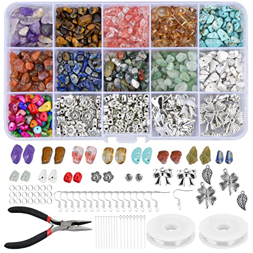 Natuce Schmuck Selber Machen Set, 933 Stück Unregelmäßige Natürlicher Edelsteine Perlen, 11 Farben Steinperlen, Schmuckherstellung-Set für Armband Ohrringe Halskette DIY Basteln von NATUCE