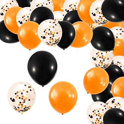 NAUZE 96 Stück Halloween Luftballons 12 Zoll Halloween Dekoration Konfetti Luftballons Schwarz Orange Luftballons Halloween Party Luftballons Helium Latex Luftballons von NAUZE