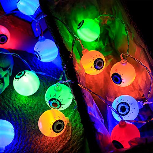 NAVESO LED Lichter für Halloween Augapfel, 3M 30LEDs Halloween Deko Outdoor Augapfel, Halloween Augapfel Lichterkette Bunt, Leuchtaugen Halloween, 2 Modi Halloween Deko Licht für Innen und Außen von NAVESO