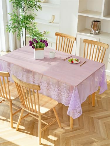 NAZARR Spitze Elegantes Blumenmuster Tischdecke 1 Stück französische romantische Spitze, Weinblatt, Blumen-Tischdecke 4 Bis 6 Personen Sitzen Können(Light Purple,150x213cm) von NAZARR