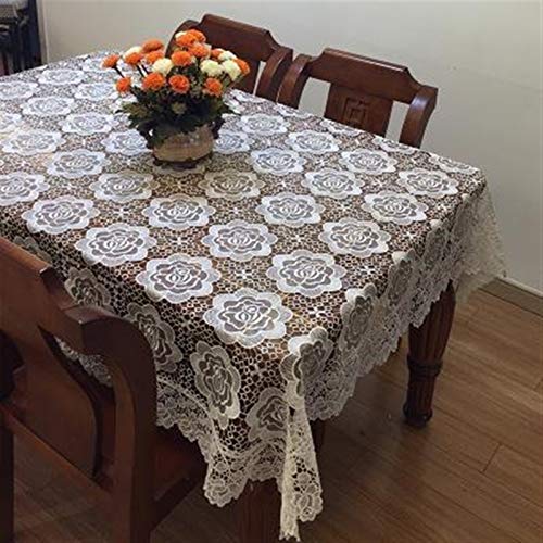 NAZARR Spitze Elegantes Blumenmuster Tischdecke Home Küche Tischdecke Raumdekoration Essen Couchtisch Tuch Hohlstickerei Tischläuferabdeckung 4 Bis 6 Personen Sitzen Können(Blanc,110x110cm Square) von NAZARR