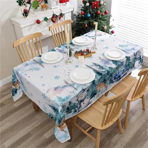 NAZARR Tischdecken Küche Haushalt 1pc Rechteckige Esstisch Weihnachten Tischdecke Winter Schneemann und Hirsch Weihnachten Tischdecke Home Party Dekoration(100x160cm39x63inch) von NAZARR