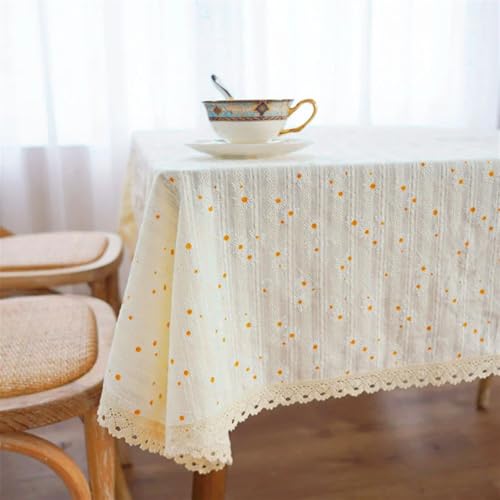 NAZARR Tischdecken Küche Haushalt Baumwoll-Blumentischdecke, Teetischdekoration, rechteckige Tischdecke for, Hochzeit, Esszimmer(Daisy lace,140X180cm) von NAZARR